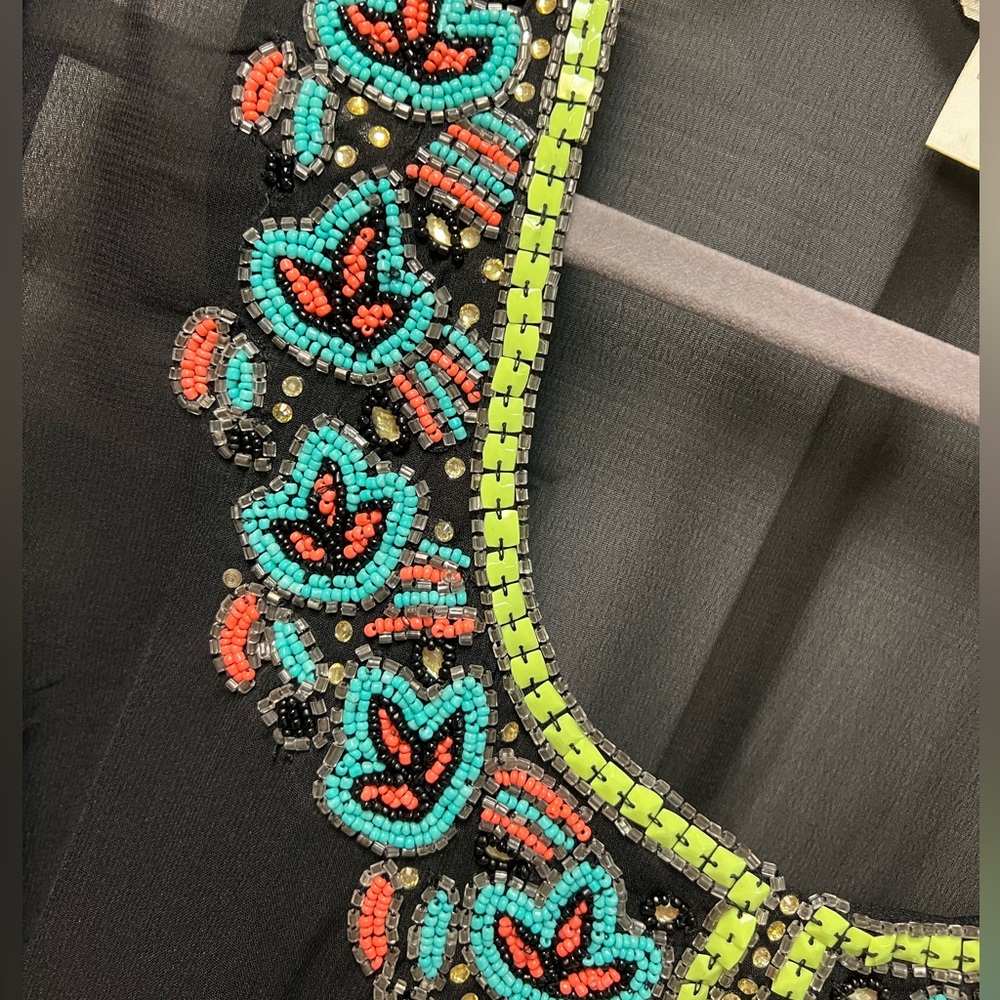 Lucky & Coco Beaded black Coverup/ Tunic Sheer Stunning Colorful Hand Beading - Picture 10 of 12